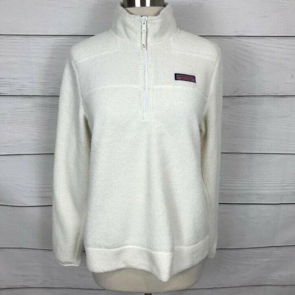 Vineyard Vines Sweaters - Vineyard Vines Womens XS Fuzzy Classic Shep Shirt Pullover Ivory Fleece 1/4 Zip